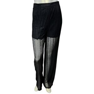 Blue Blush Black Lace Wide Leg Pants M Sheer Overlay High Waist Elegant